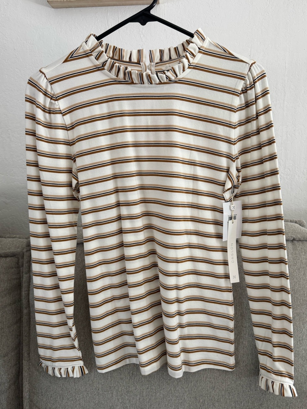 NWT Caslon Ivory Tan Nancy Stripe Blouse Size XS